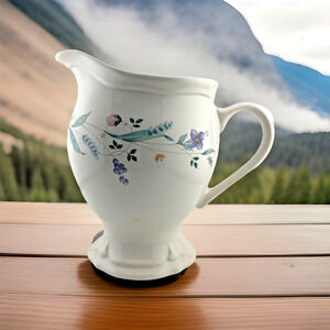 Pfaltzgraff APRIL Sculpted Footed Tea or Water Pitcher Purple Teal Floral